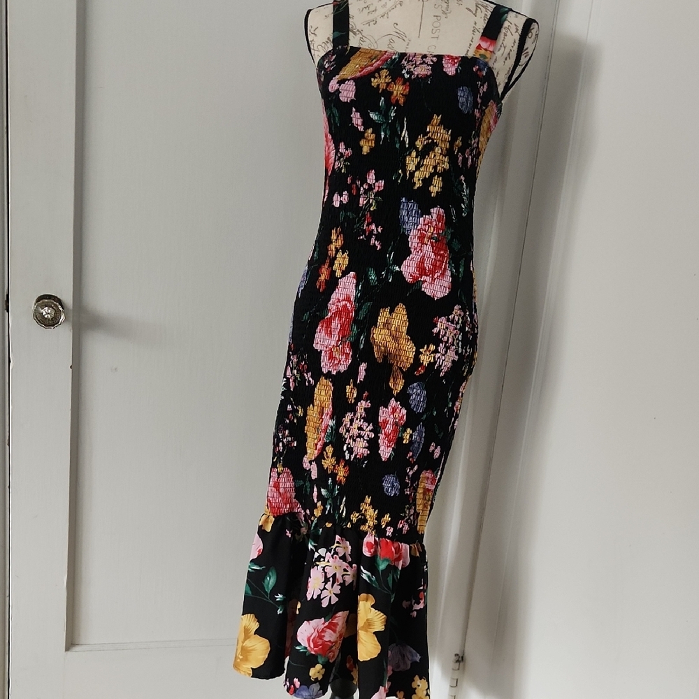 PrettyGarden Floral Midi Dress with Ruffle Hem